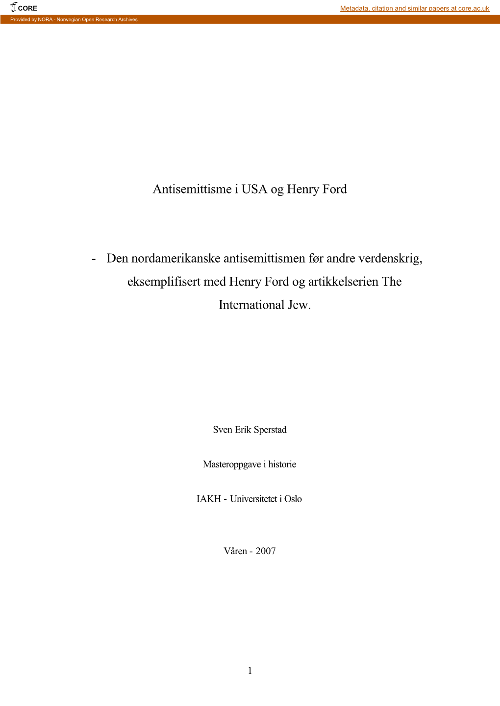 Antisemittisme I USA Og Henry Ford