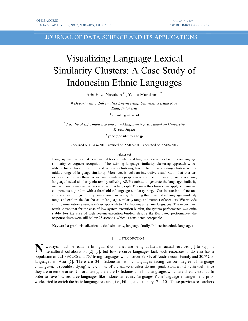 Visualizing Language Lexical Similarity Clusters: a Case Study of Indonesian Ethnic Languages