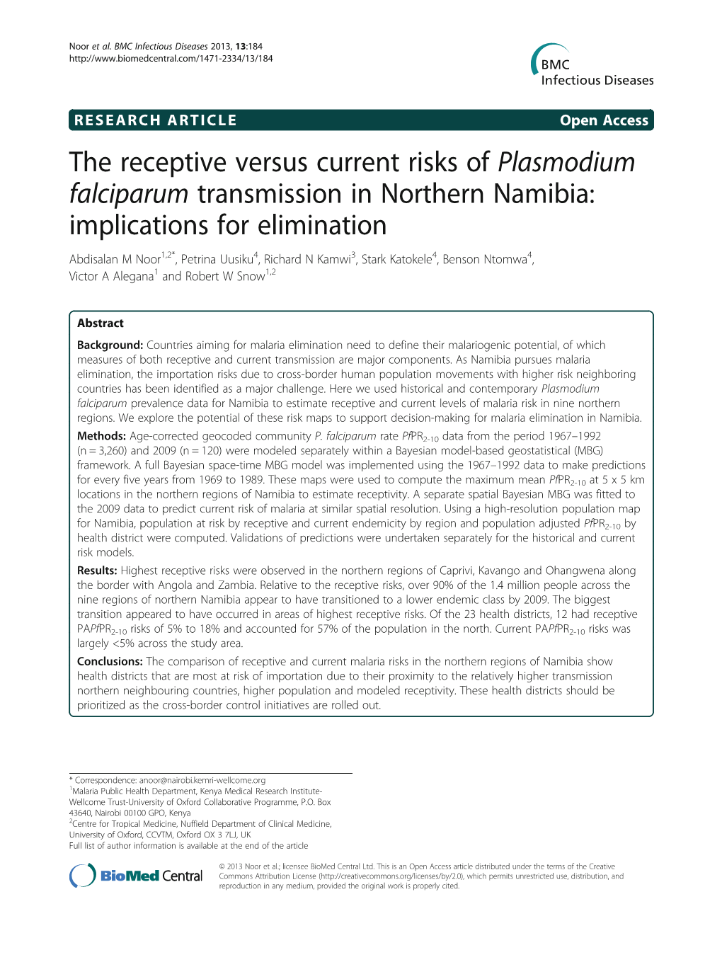 The Receptive Versus Current Risks of Plasmodium