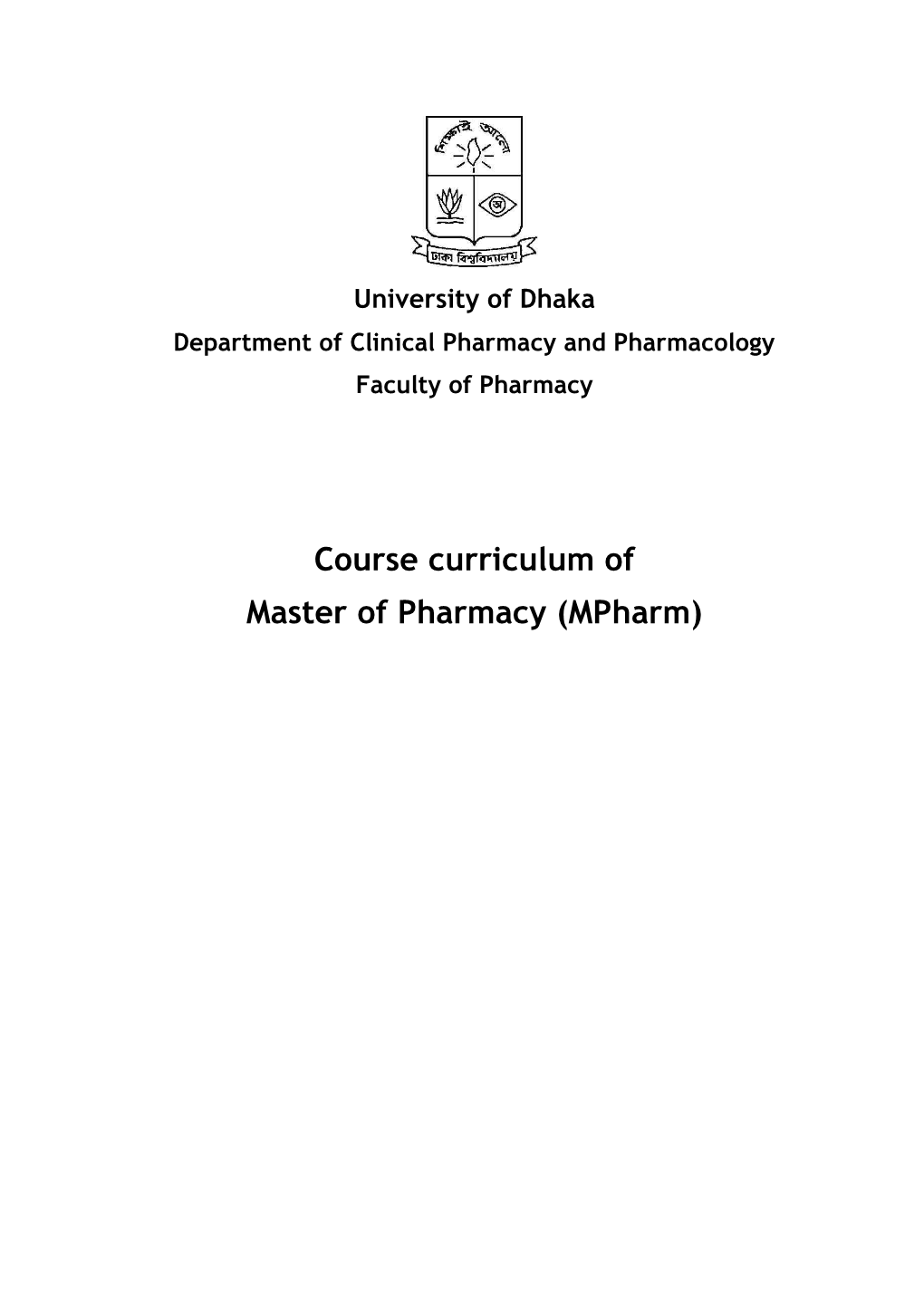 Course Curriculum of Master of Pharmacy (Mpharm)