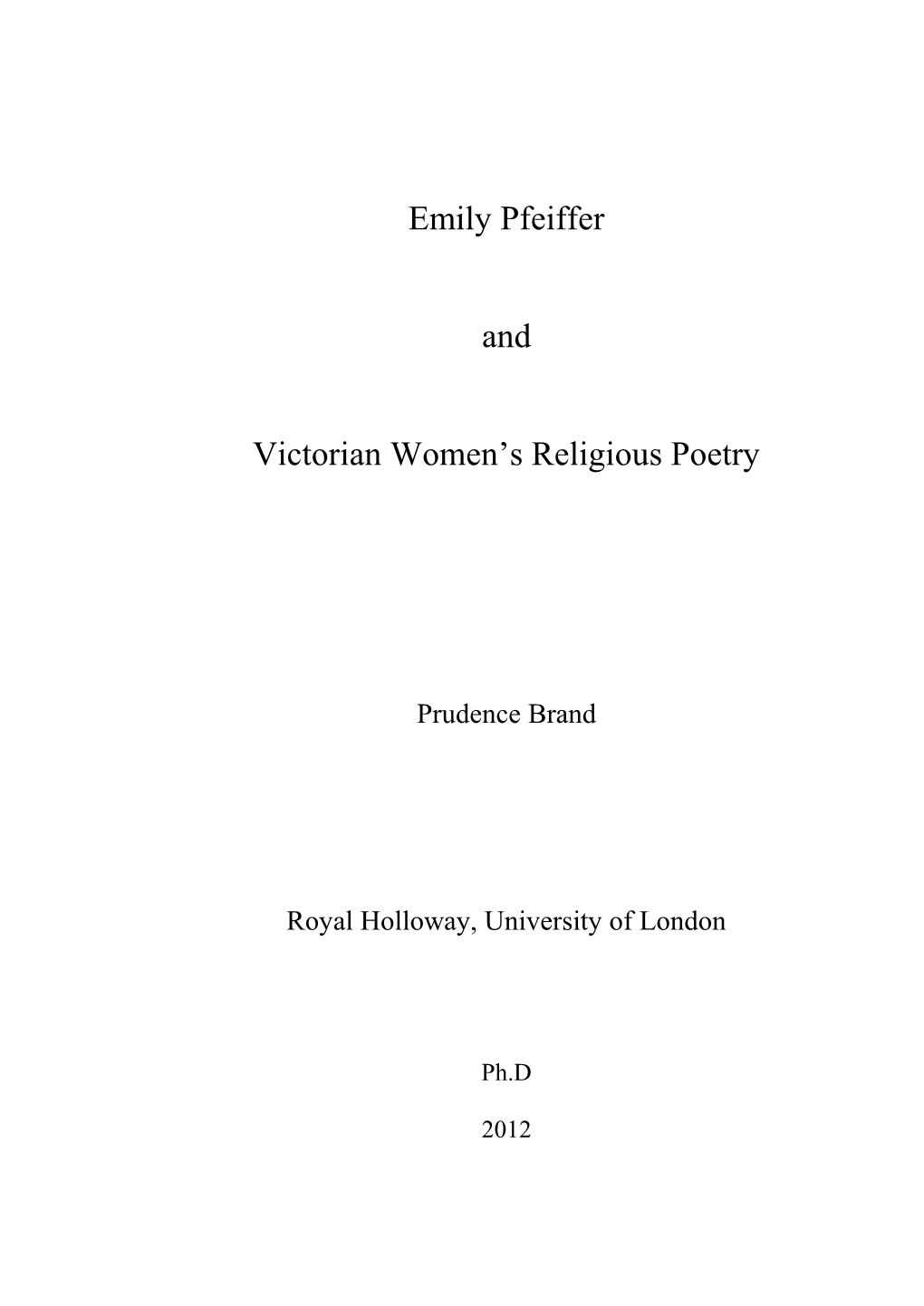 Emily Pfeiffer and Victorian Women's Religious Poetry