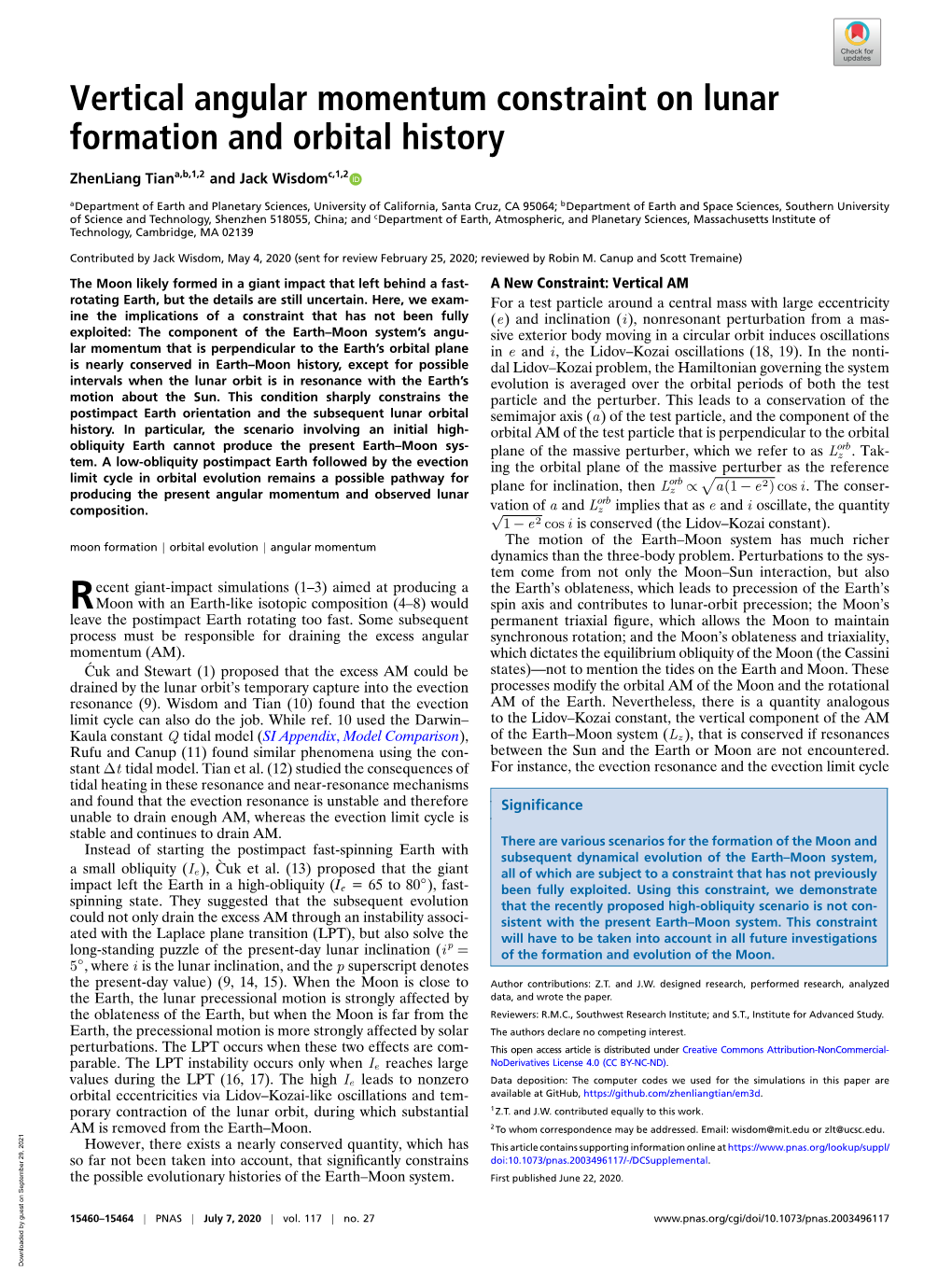 Vertical Angular Momentum Constraint on Lunar Formation and Orbital History