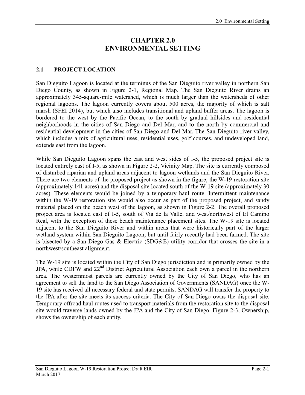 San Dieguito Lagoon W-19 Restoration Project Draft EIR Page 2-1 March 2017 Project Location