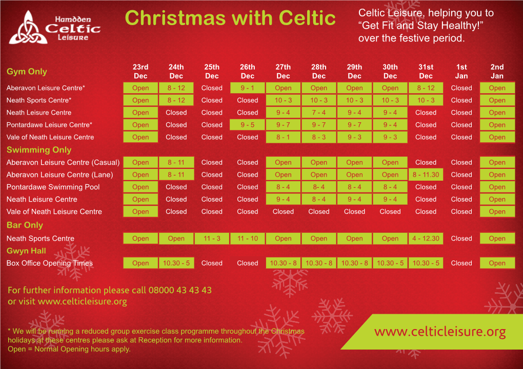 Christmas with Celtic “Get Fit and Stay Healthy!” Over the Festive Period