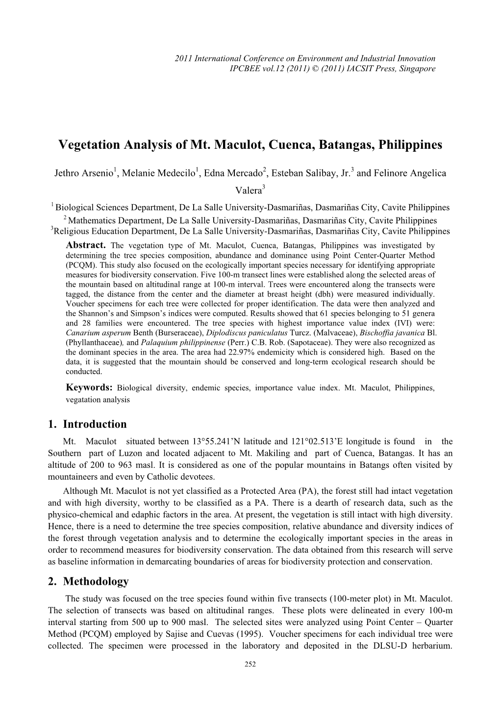 Vegetation Analysis of Mt. Maculot, Cuenca, Batangas, Philippines