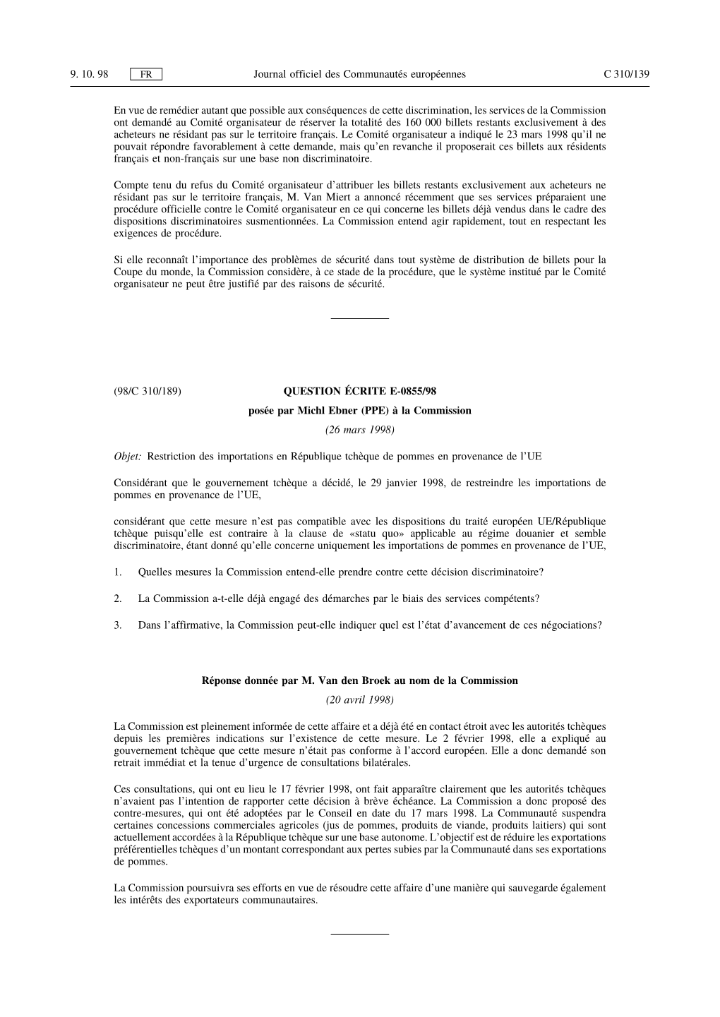 9. 10. 98 C 310/139 Journal Officiel Des Communautés Européennes