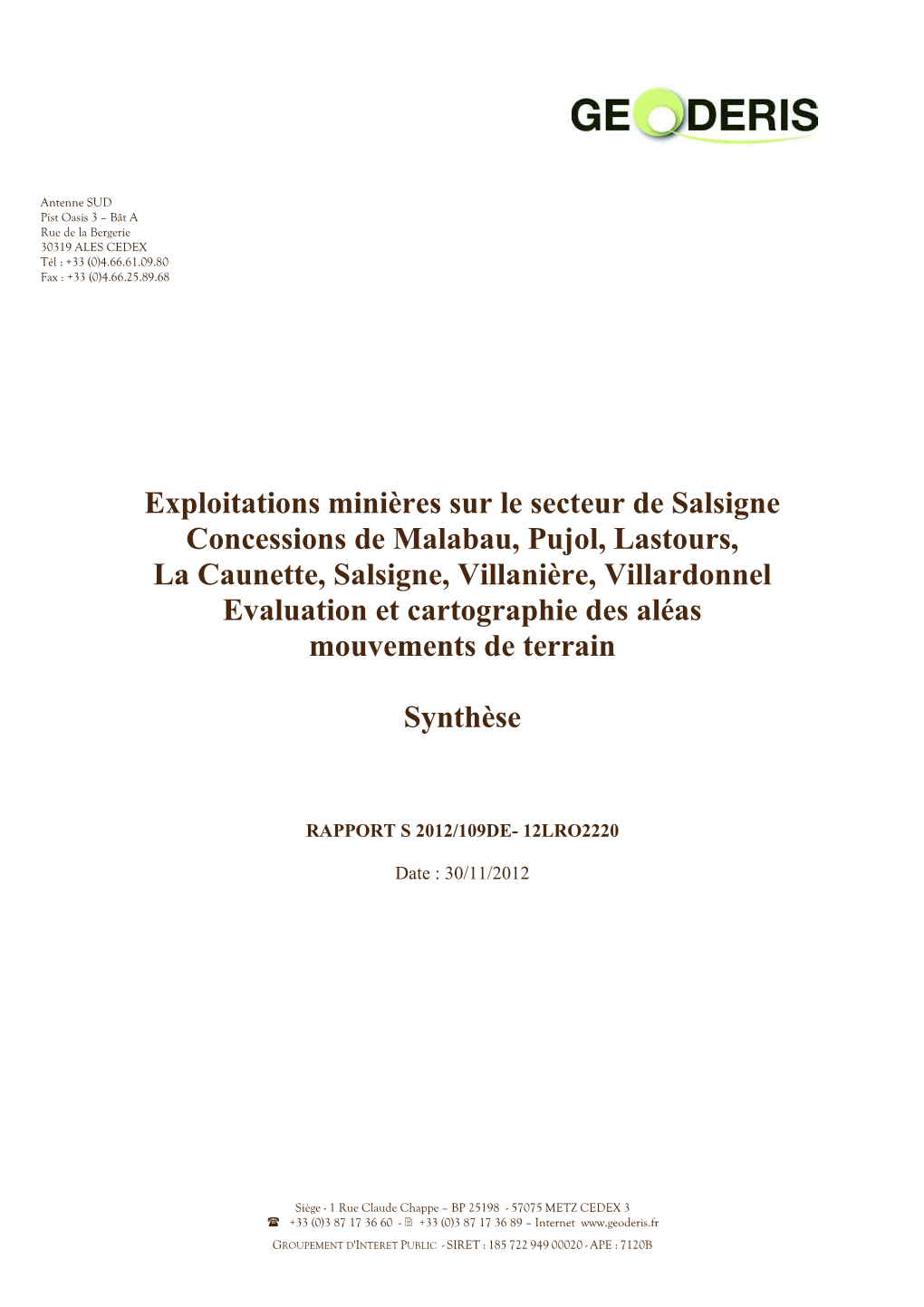 Exploitations Minières Sur Le Secteur De Salsigne