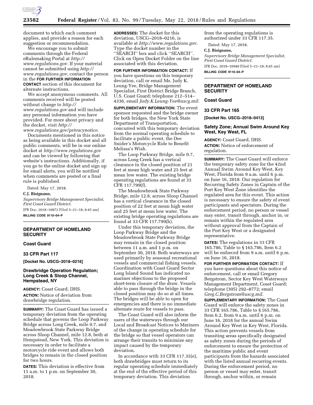 Federal Register/Vol. 83, No. 99/Tuesday, May 22, 2018/Rules and Regulations