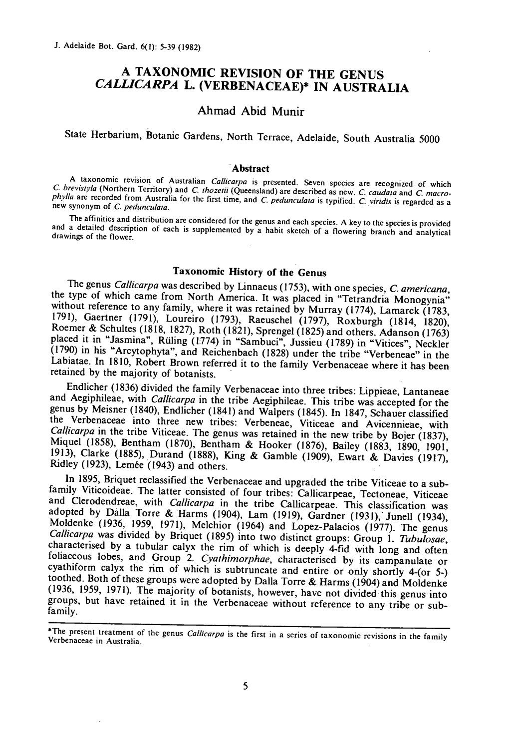 A Taxonomic Revision of the Genus Callicarpa L