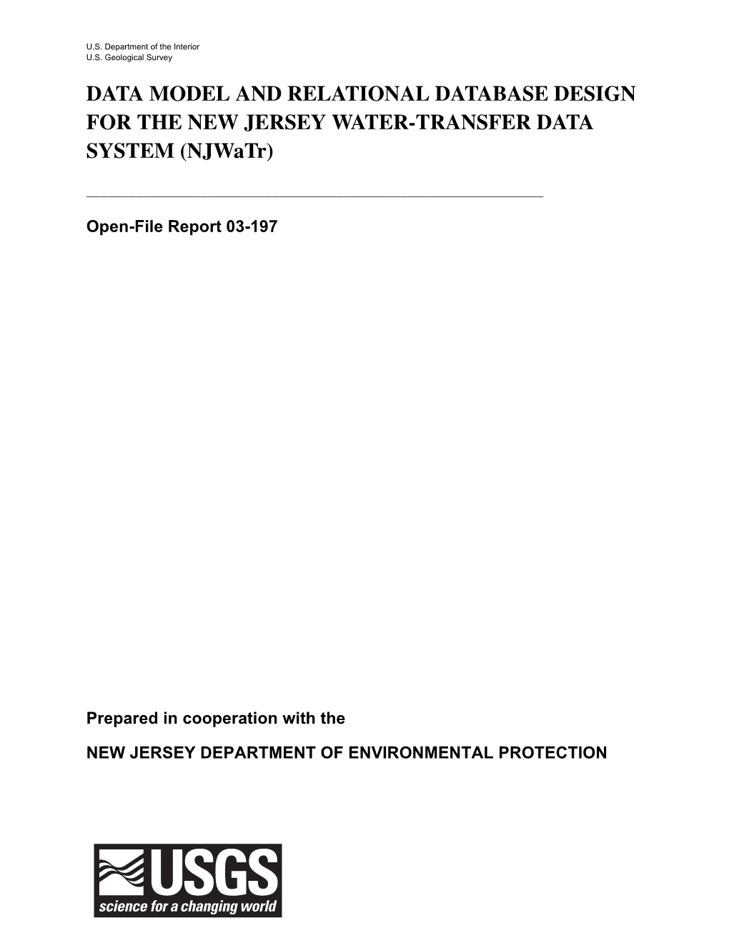 DATA MODEL and RELATIONAL DATABASE DESIGN for the NEW JERSEY WATER-TRANSFER DATA SYSTEM (Njwatr)