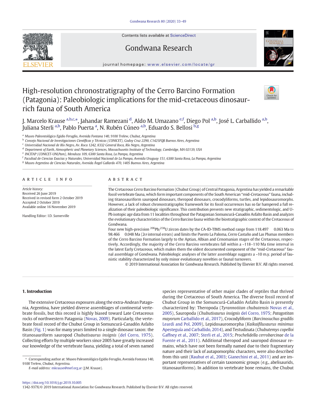 High-Resolution Chronostratigraphy of the Cerro Barcino Formation (Patagonia): Paleobiologic Implications for the Mid-Cretaceous Dinosaur- Rich Fauna of South America