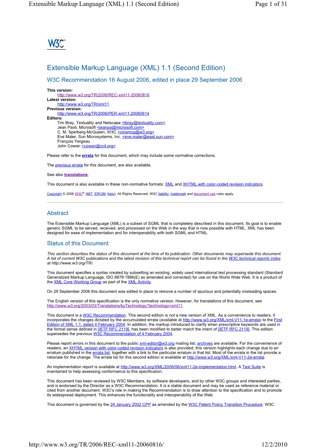 Extensible Markup Language (XML) 1.1 (Second Edition) Page 1 of 31