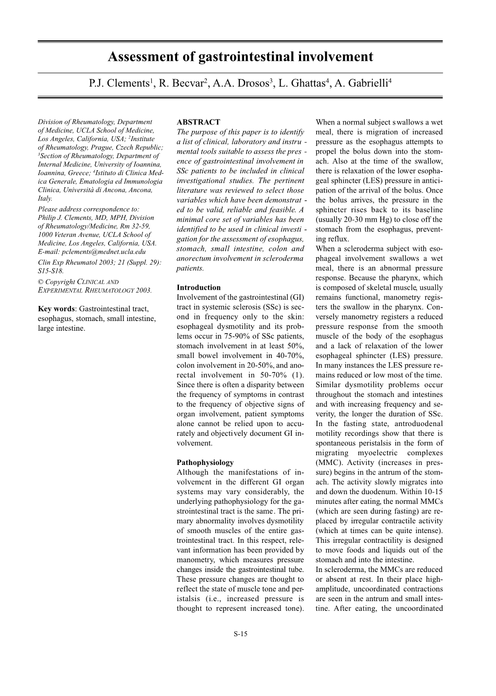 Assessment of Gastrointestinal Involvement