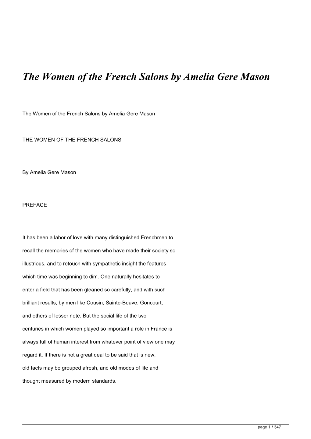 The Women of the French Salons by Amelia Gere Mason&lt;/H1&gt;