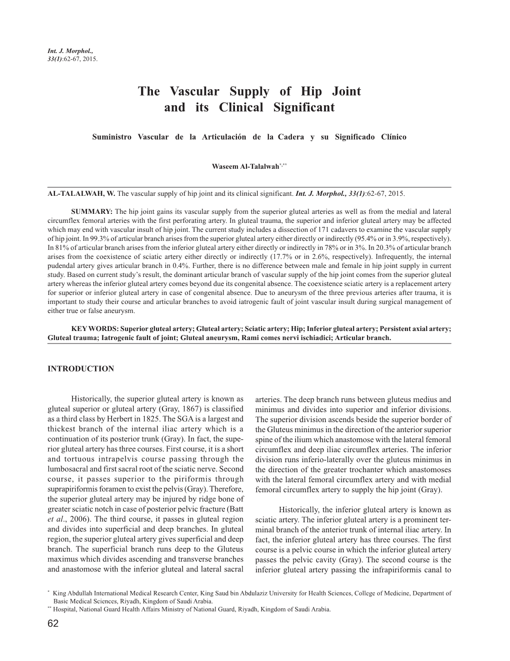 The Vascular Supply of Hip Joint and Its Clinical Significant