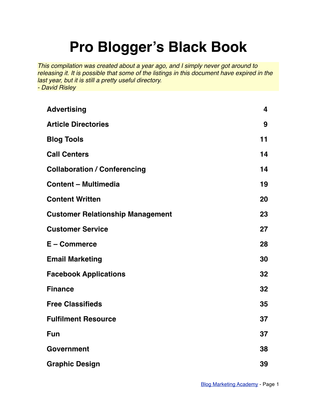 Pro Blogger's Black Book
