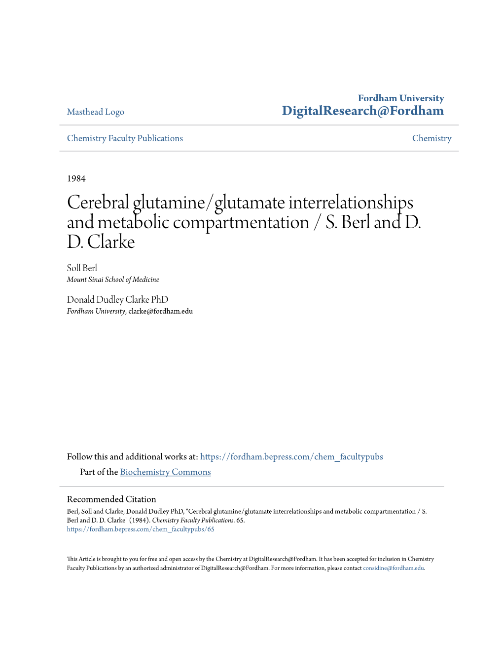 Cerebral Glutamine/Glutamate Interrelationships and Metabolic Compartmentation / S