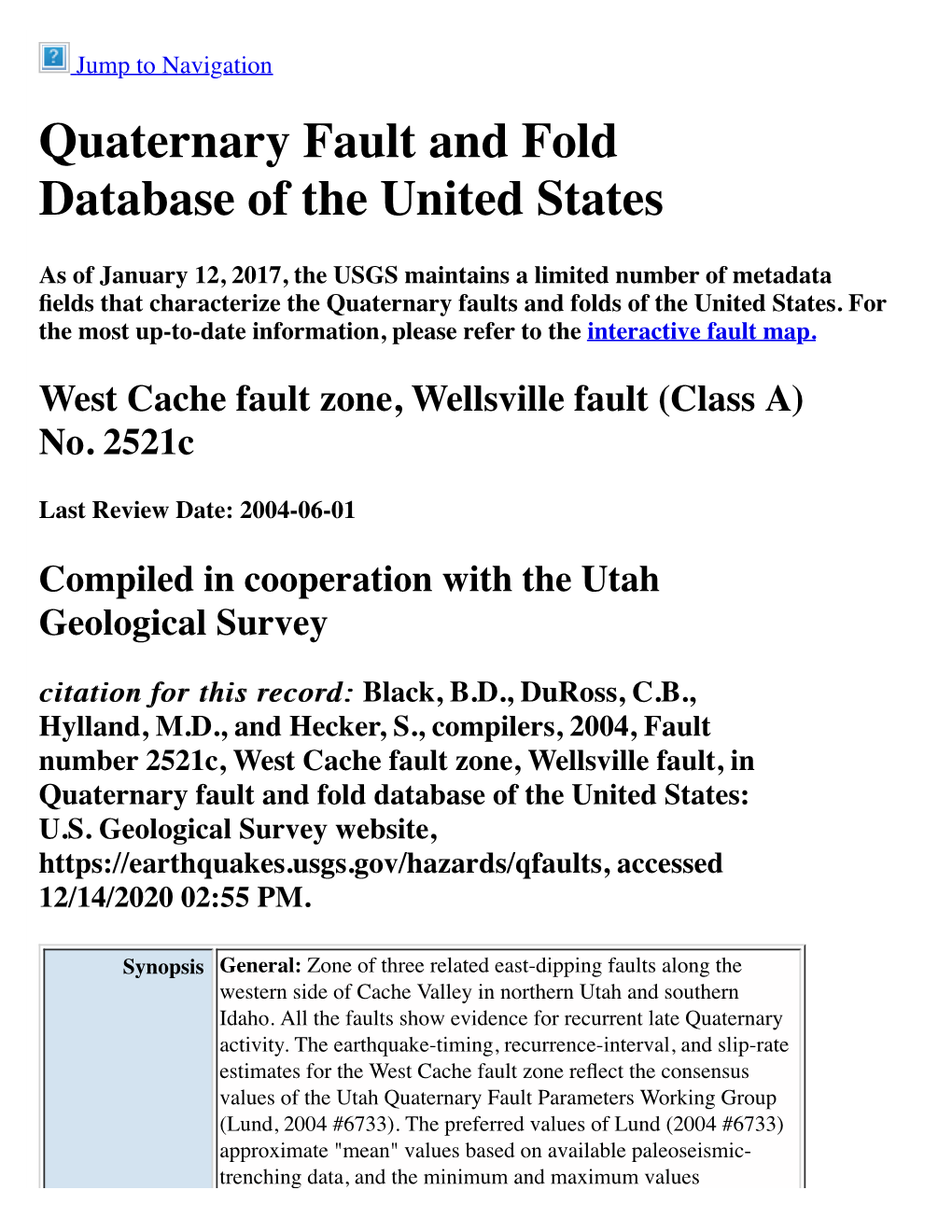 Quaternary Fault and Fold Database of the United States