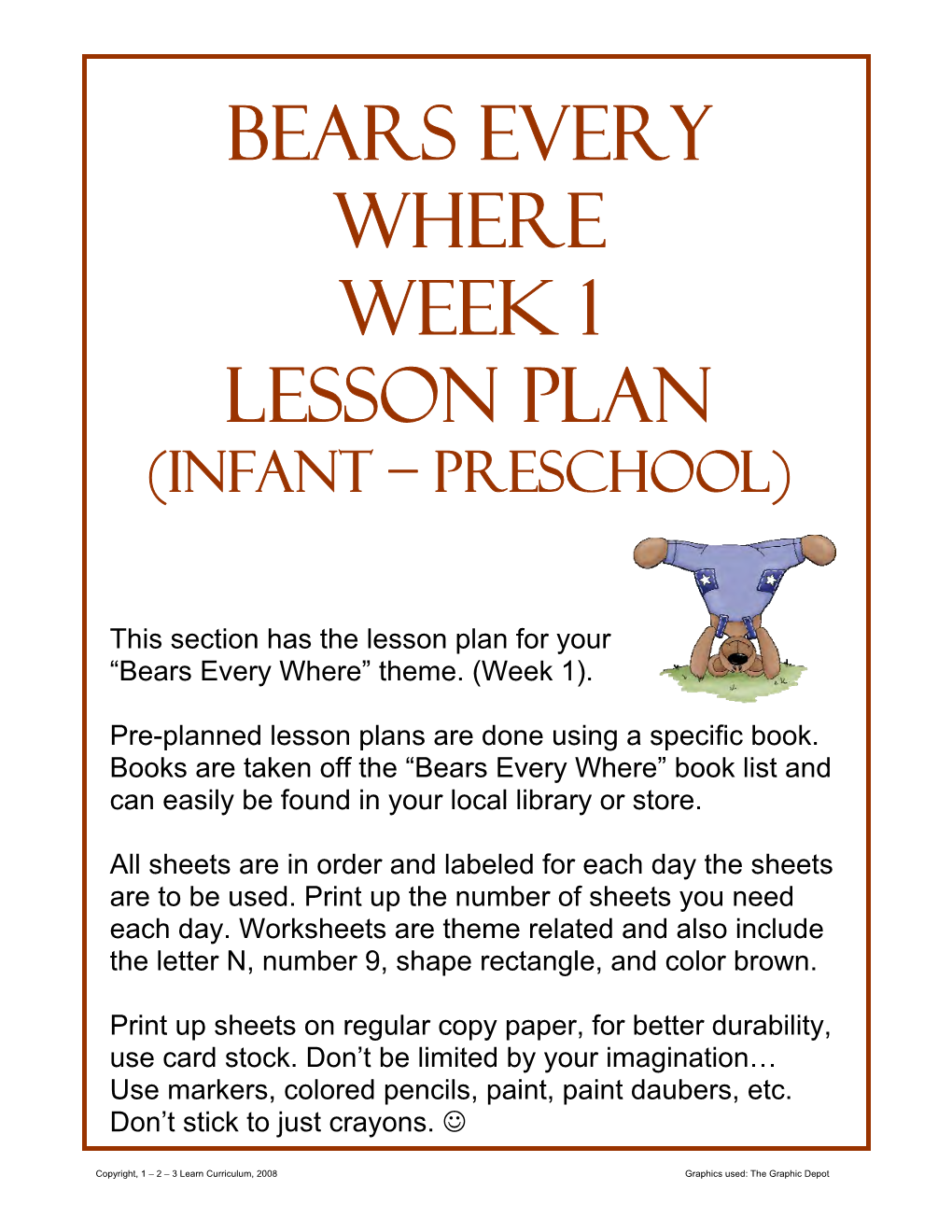 Bears Every Where Week 1 Lesson Plan (Infant – Preschool)