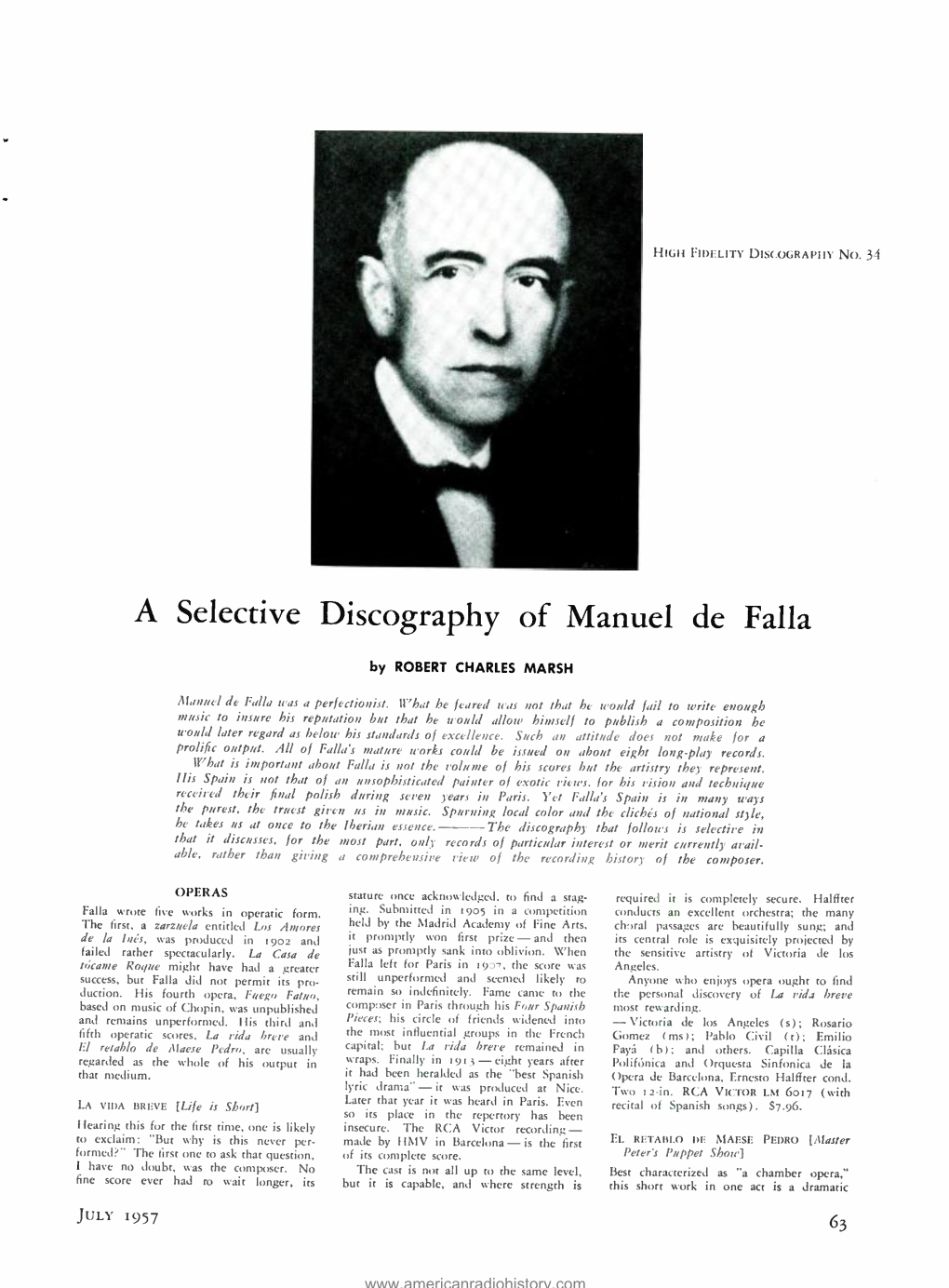 A Selective Discography of Manuel De Falla