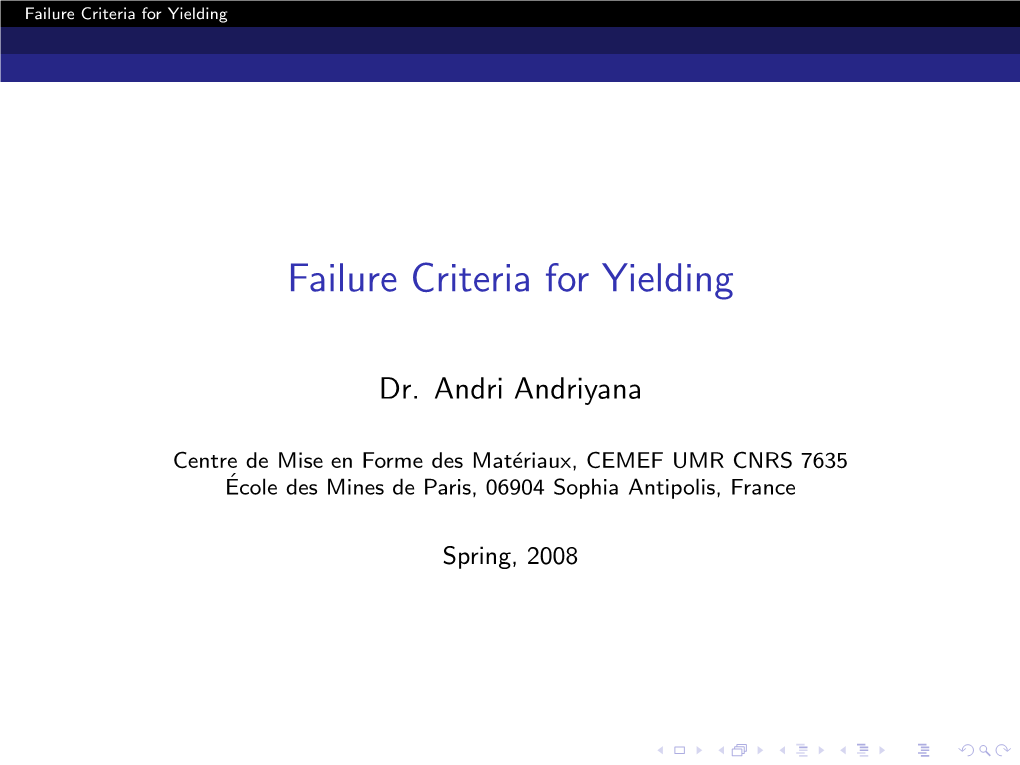 Failure Criteria for Yielding
