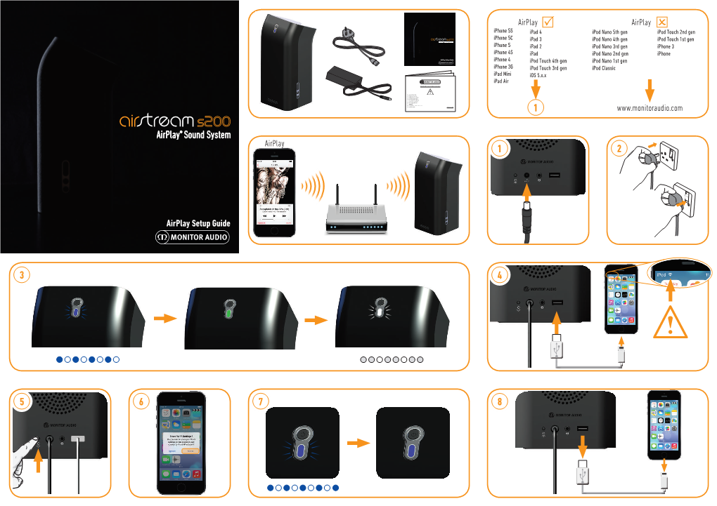 Airplay Setup Guide Iphone 4 Ipod Touch 4Th Gen Ipod Nano 1St Gen Iphone 3G Ipod Touch 3Rd Gen Ipod Classic Ipad Mini Ios 5.X.X Ipad Air IMPORTANT SAFETY INSTRUCTIONS