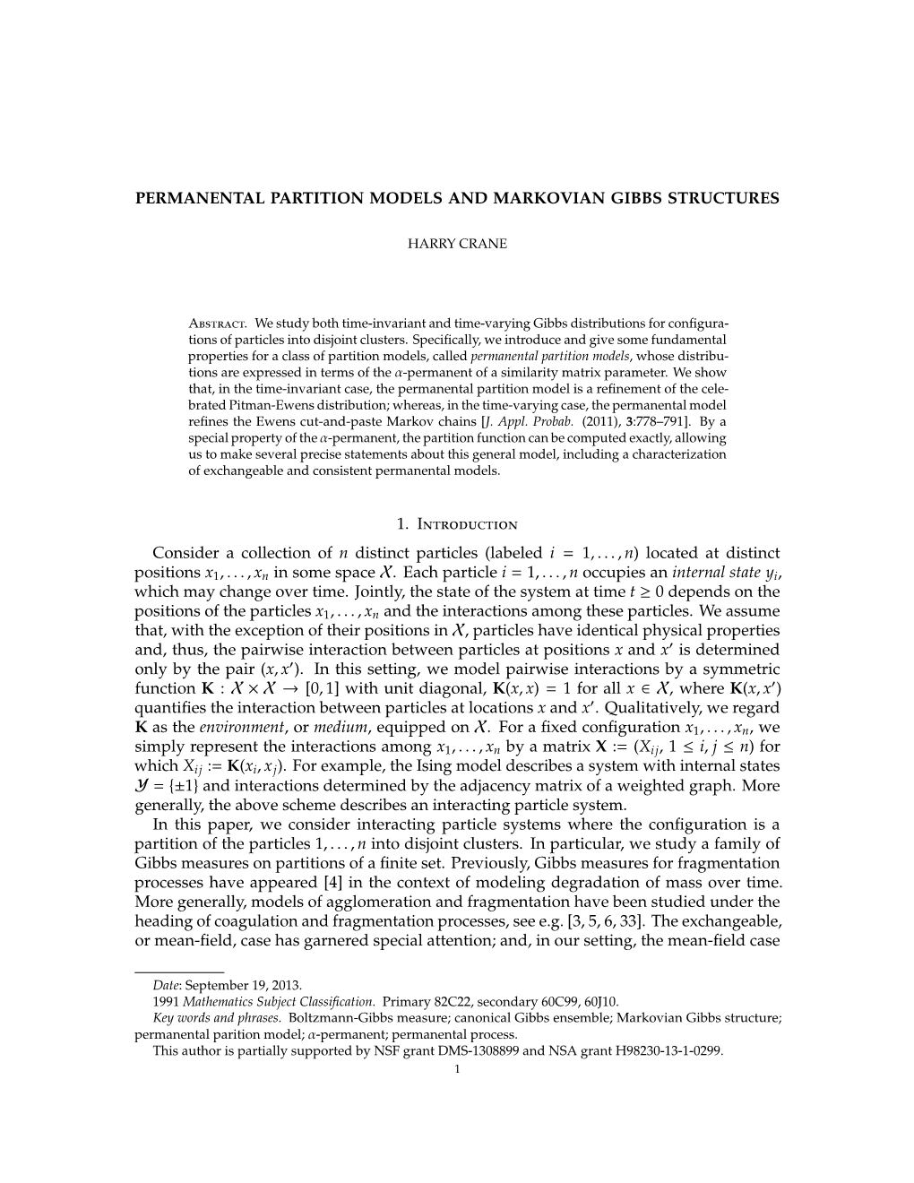 Permanental Partition Models and Markovian Gibbs Structures