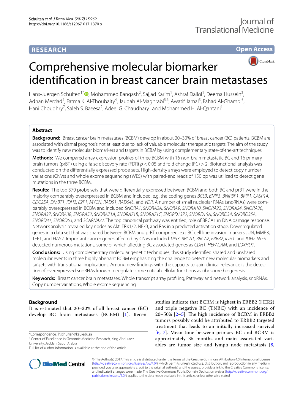 Comprehensive Molecular Biomarker Identification in Breast Cancer Brain