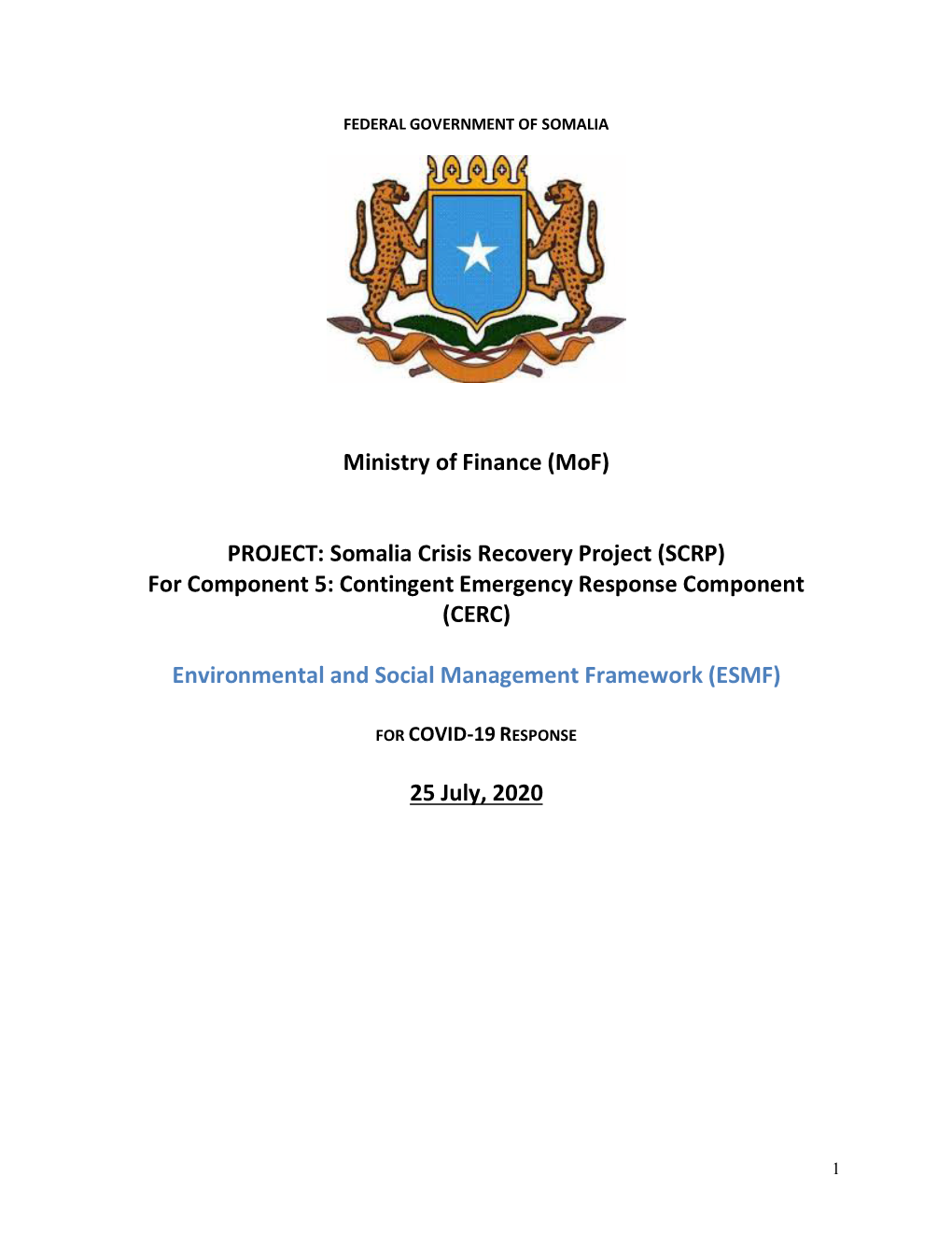 SCRP) for Component 5: Contingent Emergency Response Component (CERC)