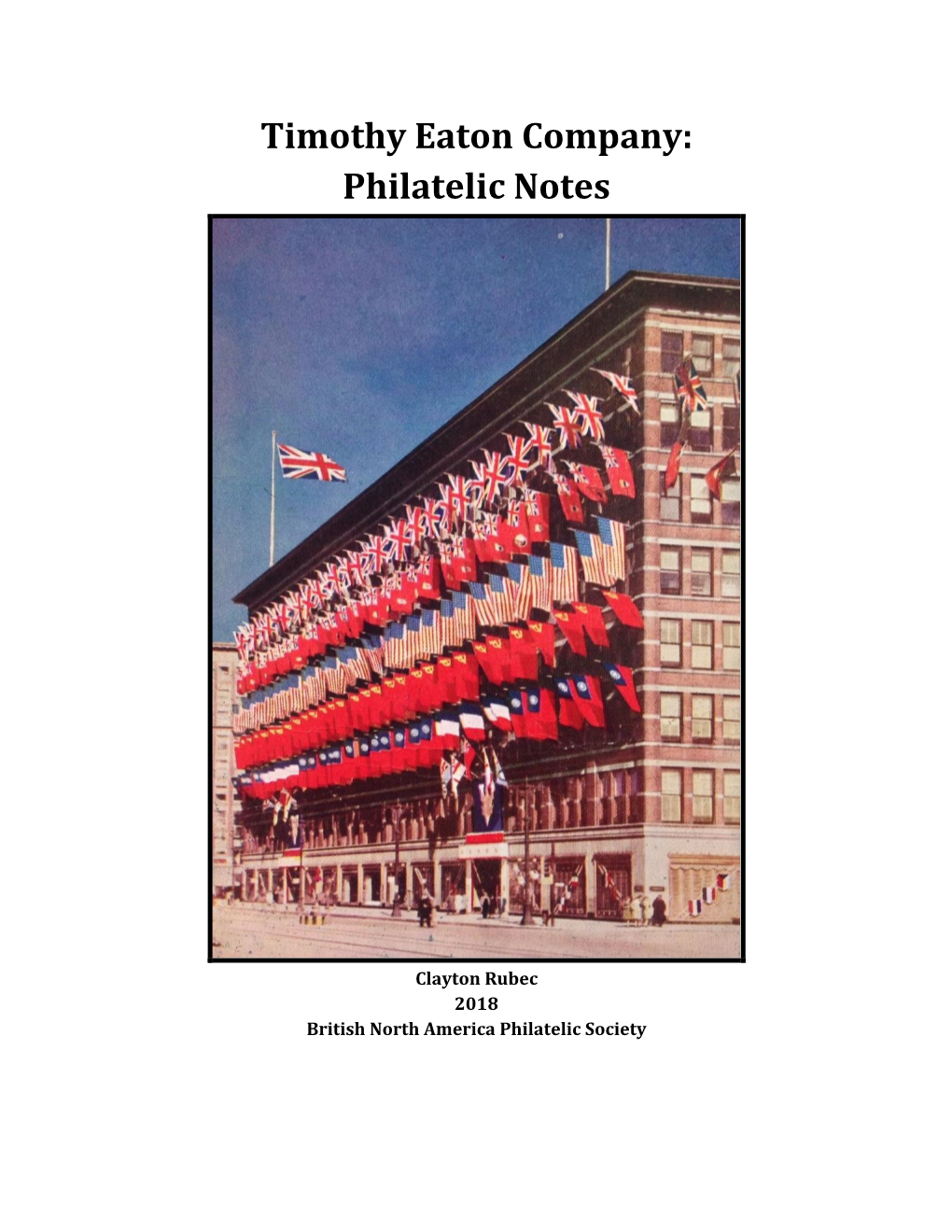 Timothy Eaton Company: Philatelic Notes