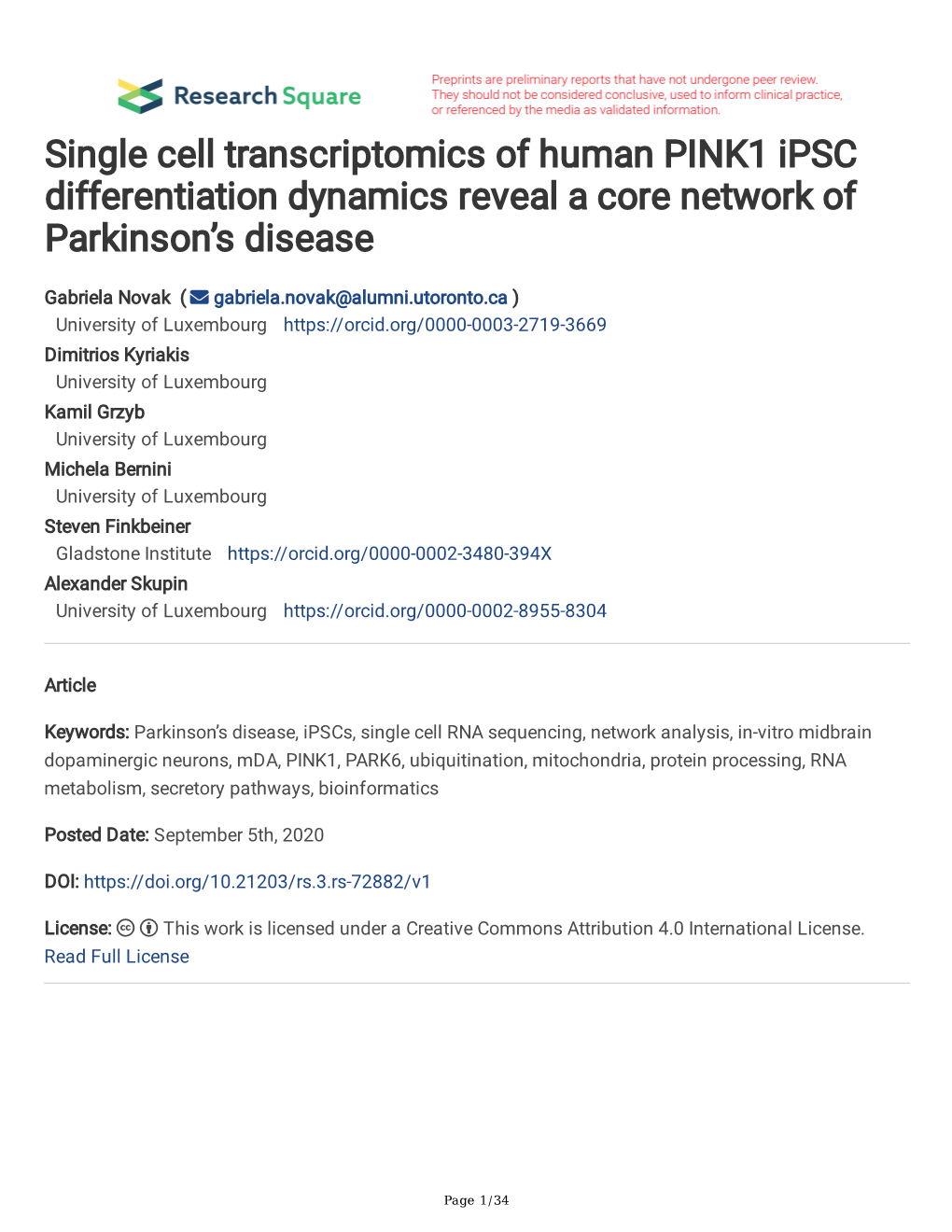 Single Cell Transcriptomics of Human PINK1 Ipsc Differentiation Dynamics Reveal a Core Network of Parkinson's Disease