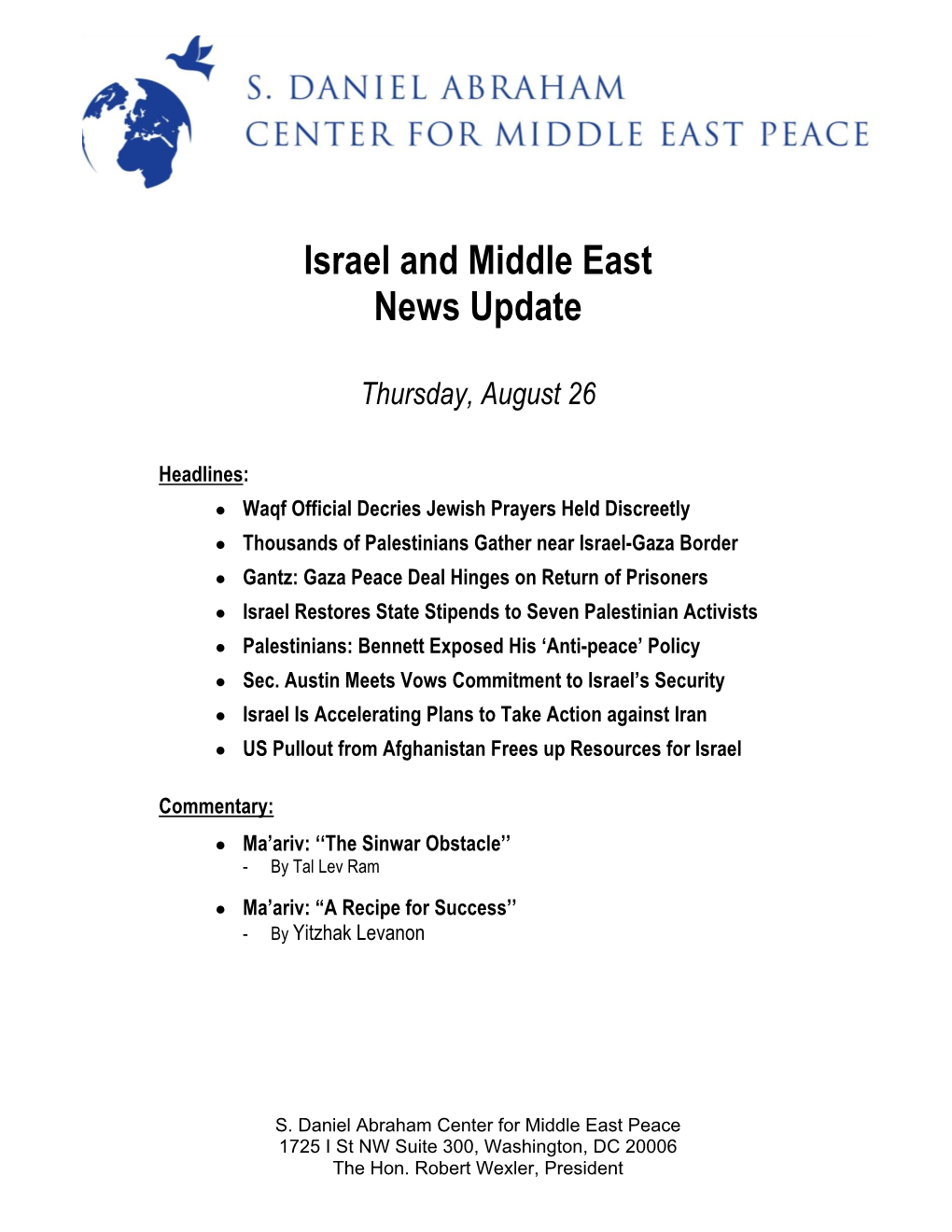 Israel and Middle East News Update