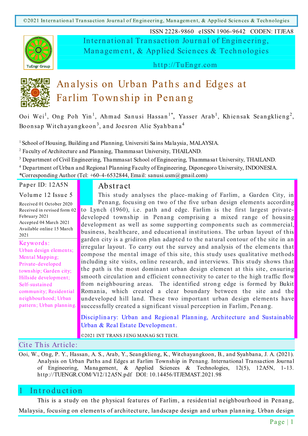 Analysis on Urban Paths and Edges at Farlim Township in Penang