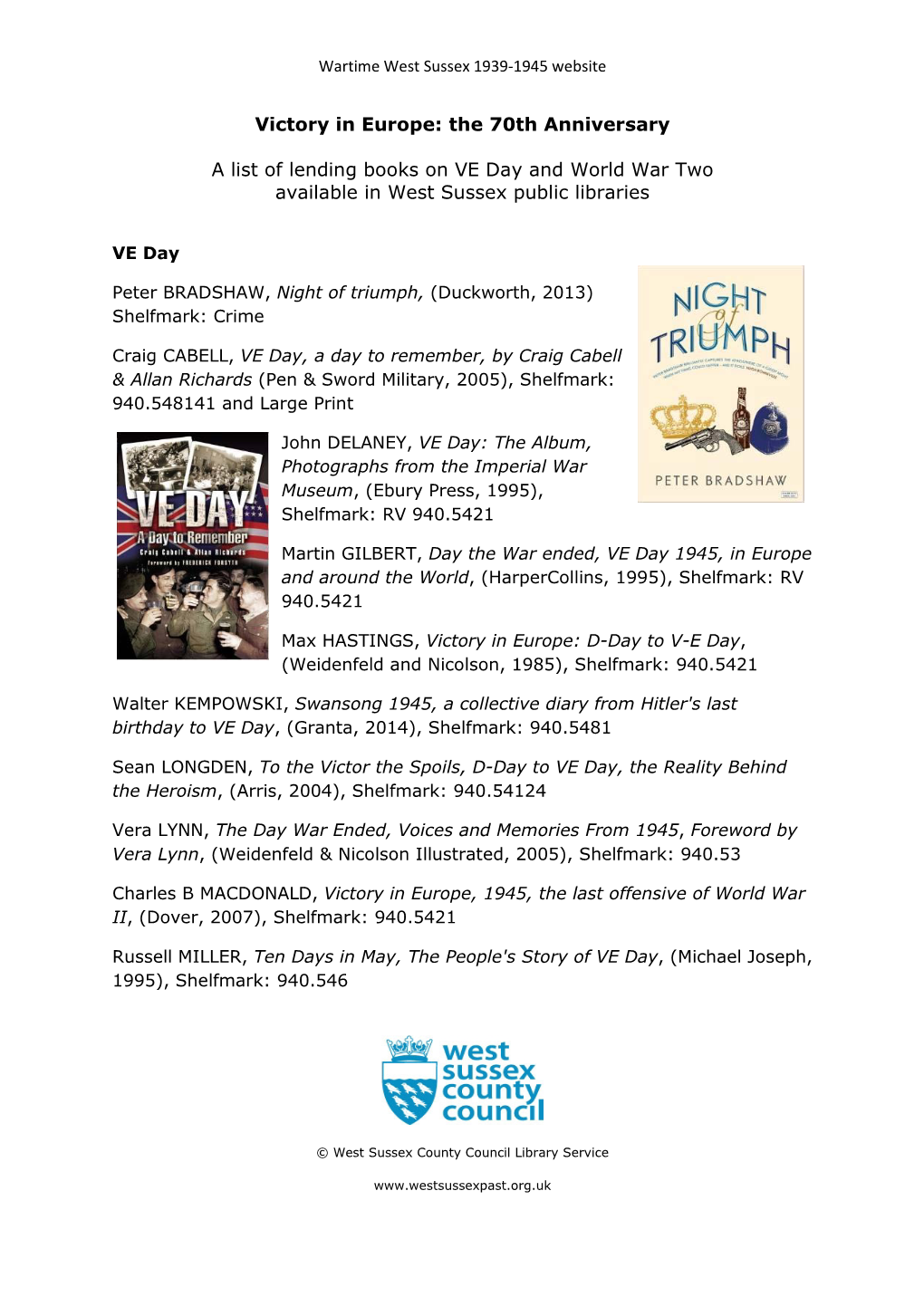 VE Day and WW2 Booklist