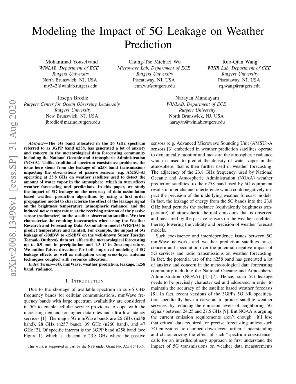 Modeling the Impact of 5G Leakage on Weather Prediction