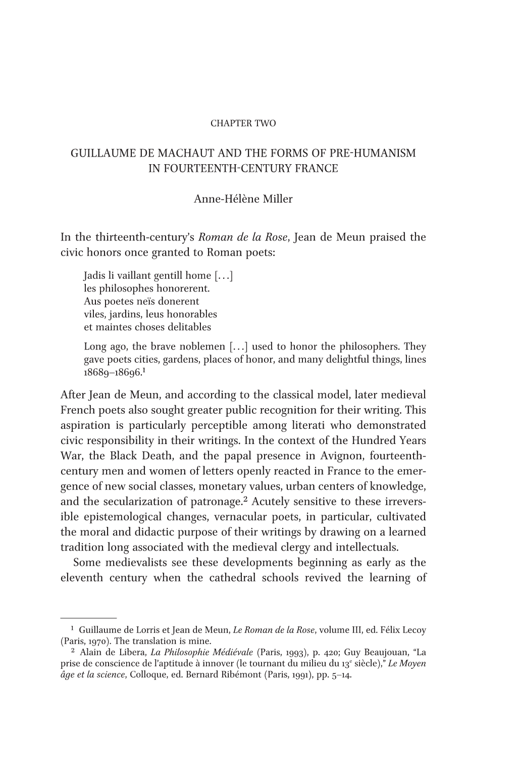 Guillaume De Machaut and the Forms of Pre-Humanism in Fourteenth-Century France