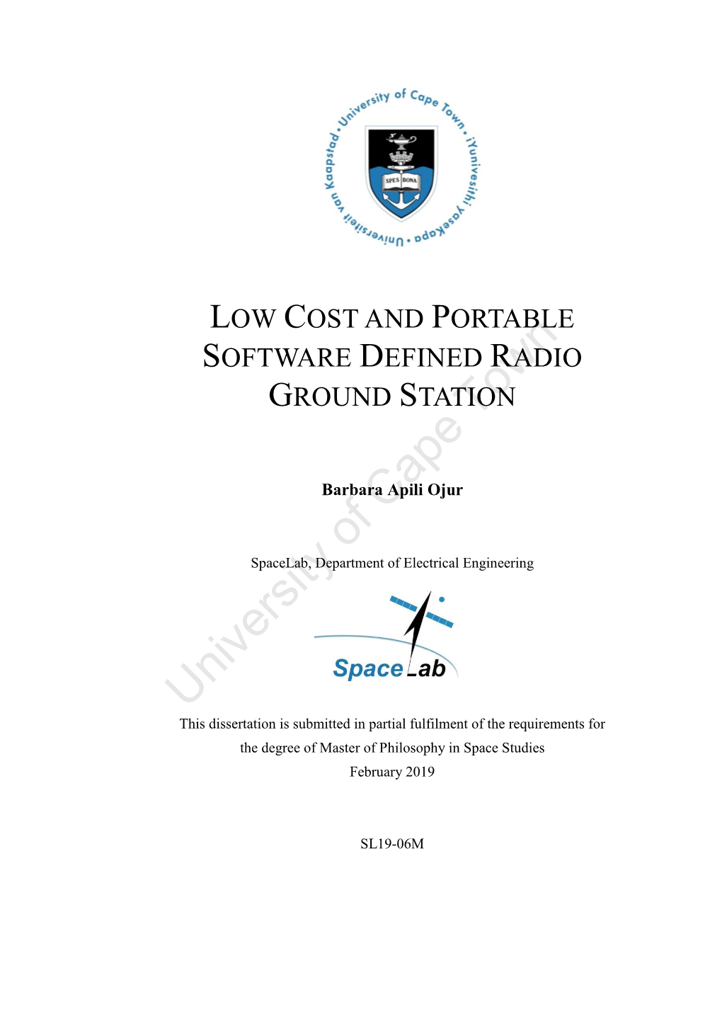 LOW COST and PORTABLE SOFTWARE DEFINED RADIO GROUND STATION Town