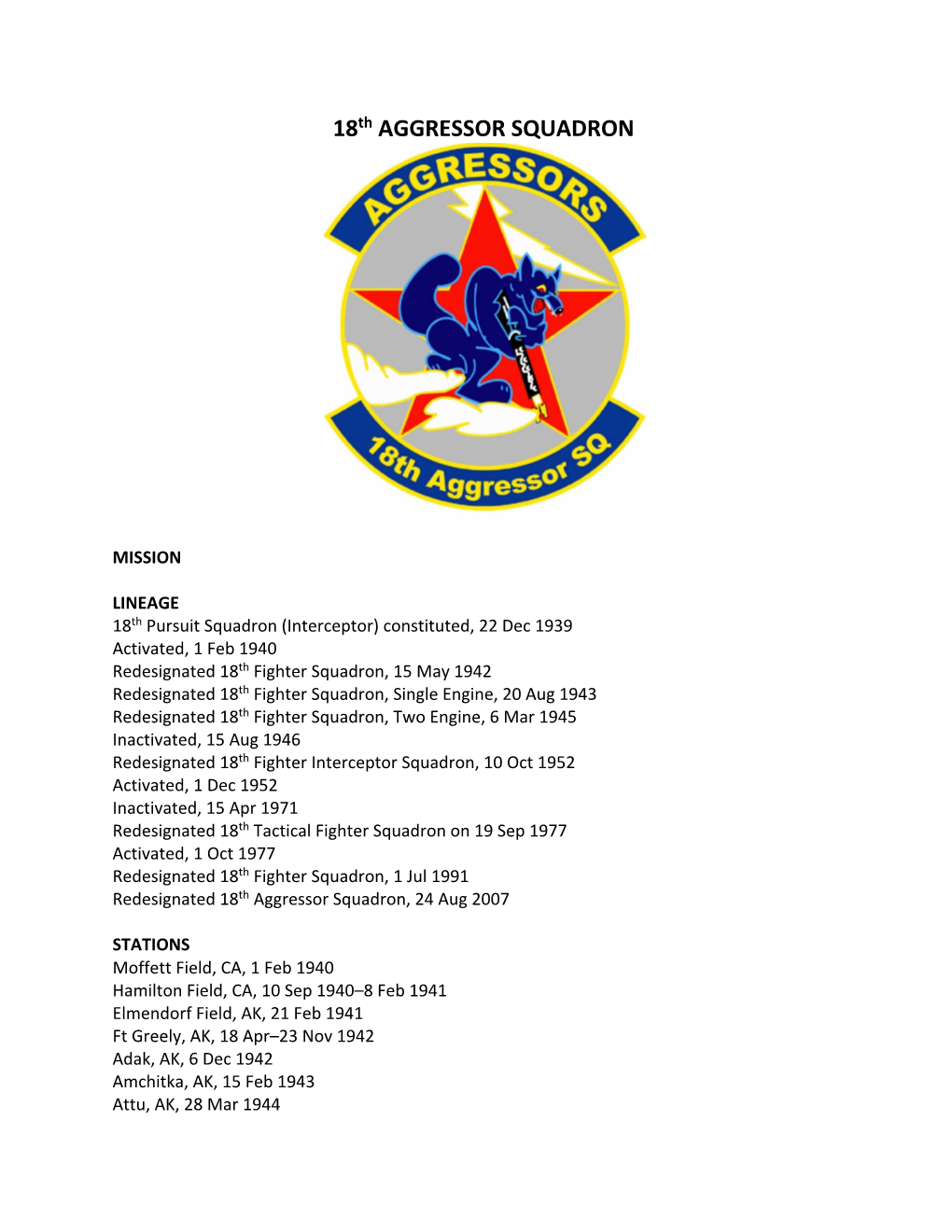 18Th AGGRESSOR SQUADRON