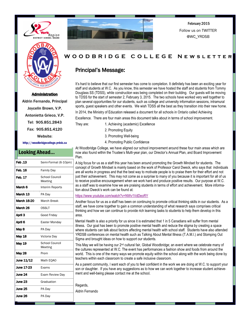 WOODBRIDGE COLLEGE Newsletter