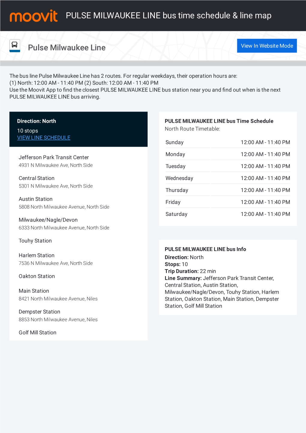 PULSE MILWAUKEE LINE Bus Time Schedule & Line