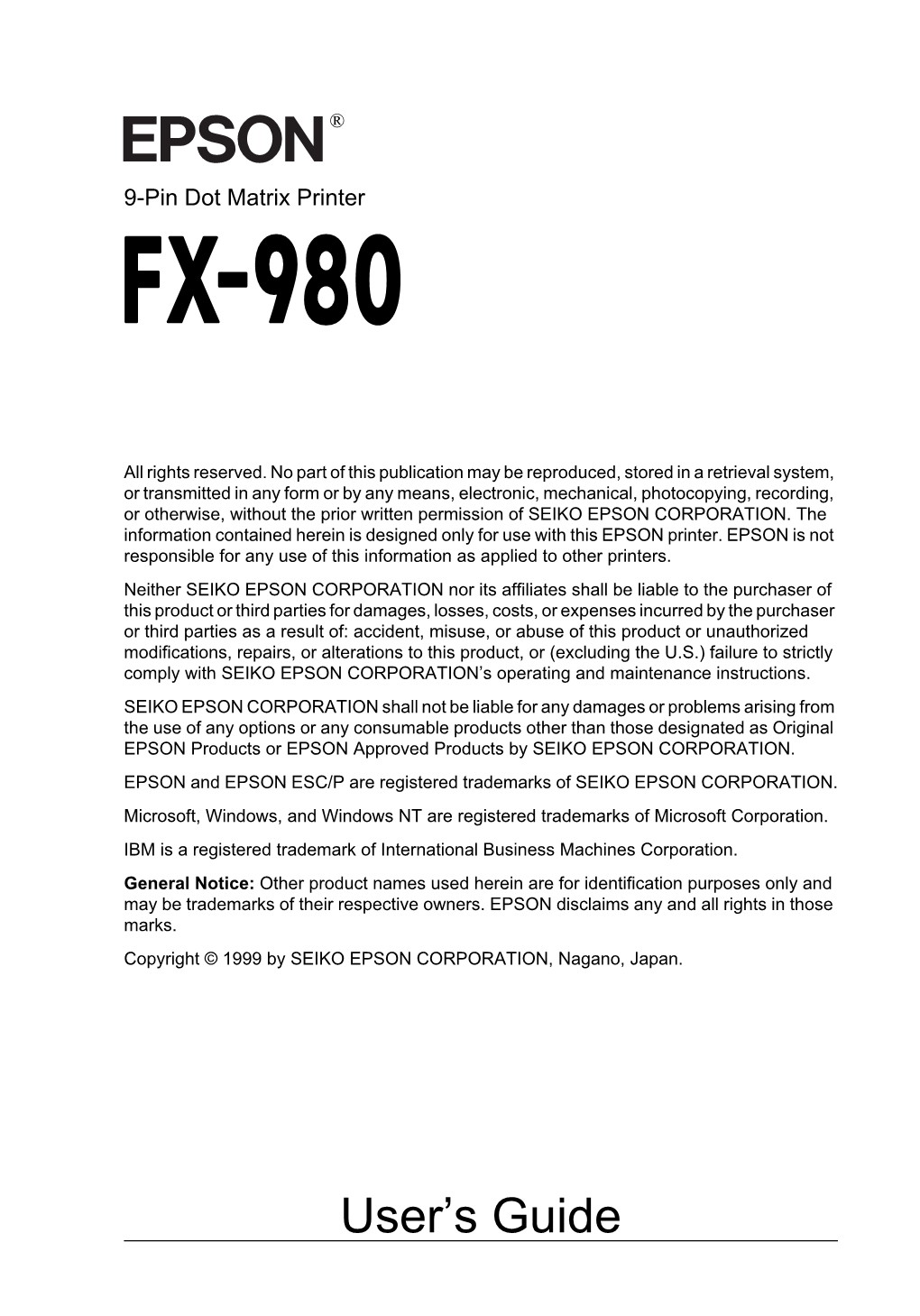 EPSON FX-980 Printer at the Appropriate Step in the Setup Or Installation Procedure