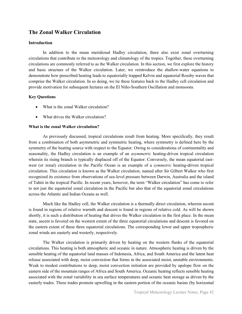 The Zonal Walker Circulation