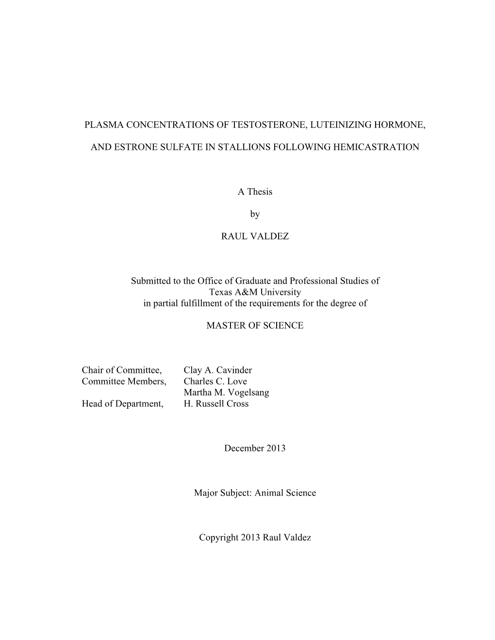 Plasma Concentrations of Testosterone, Luteinizing Hormone