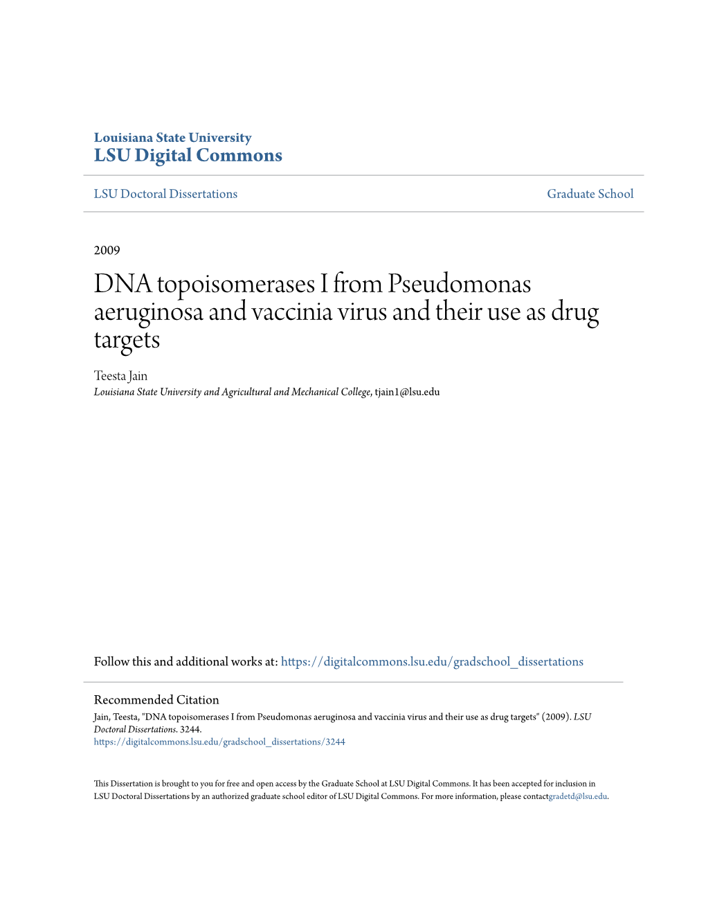 DNA Topoisomerases I from Pseudomonas Aeruginosa And