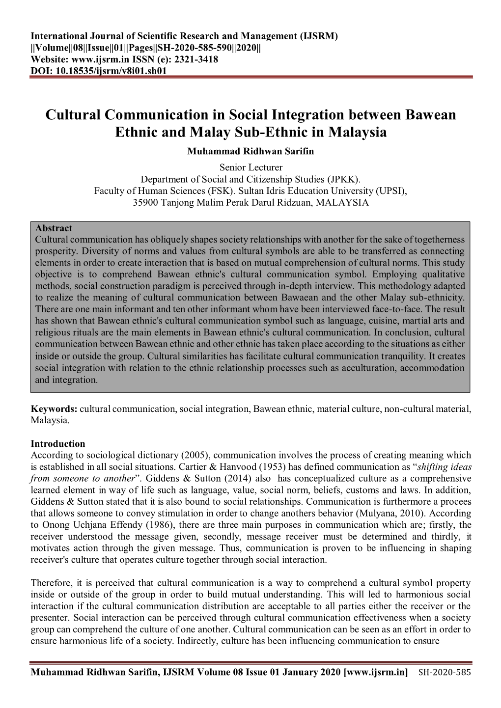 Cultural Communication in Social Integration Between