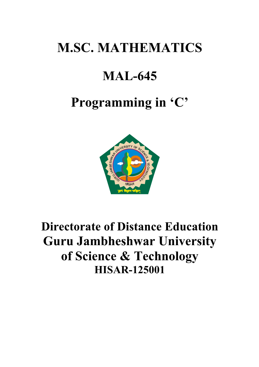 M.SC. MATHEMATICS Programming In