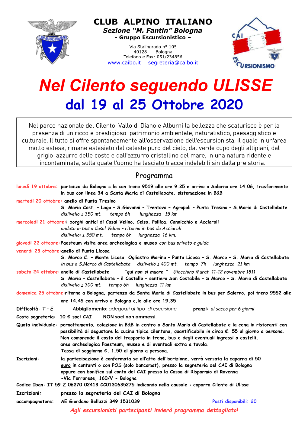 Nel Cilento Seguendo ULISSE Dal 19 Al 25 Ottobre 2020