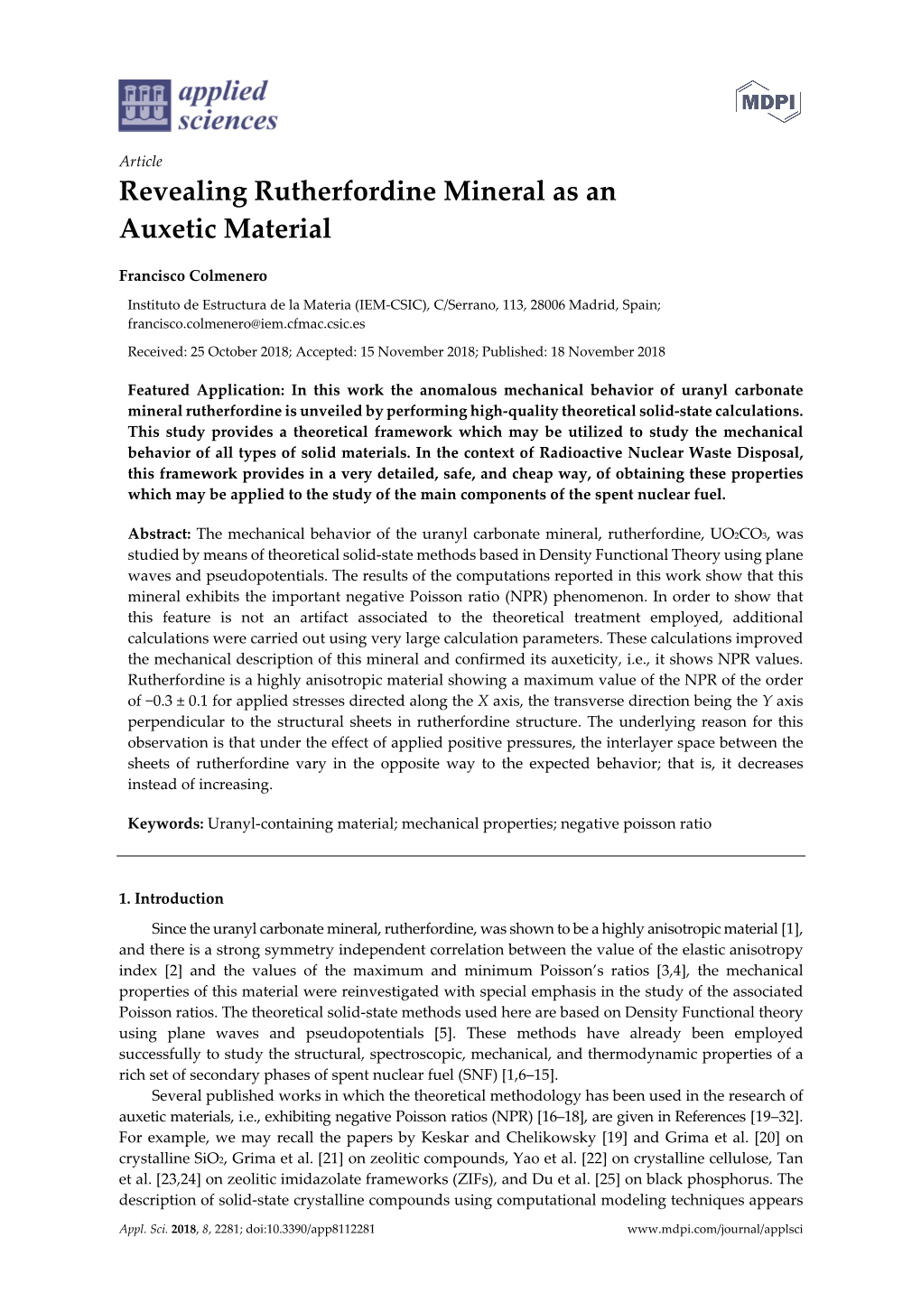 Revealing Rutherfordine Mineral As an Auxetic Material