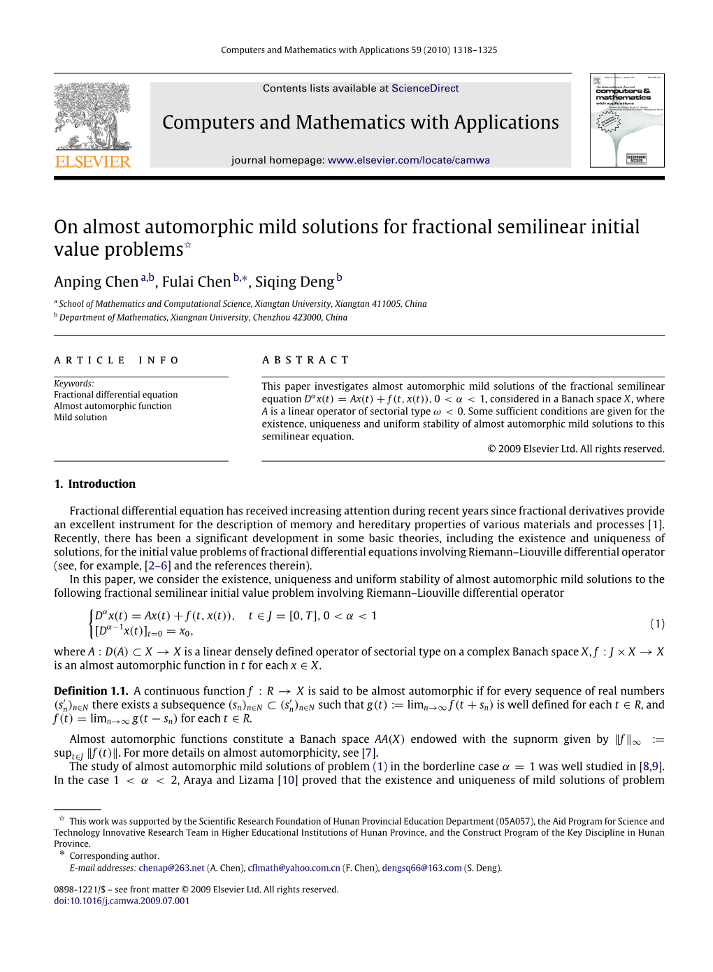 Computers and Mathematics with Applications 59 (2010) 1318–1325