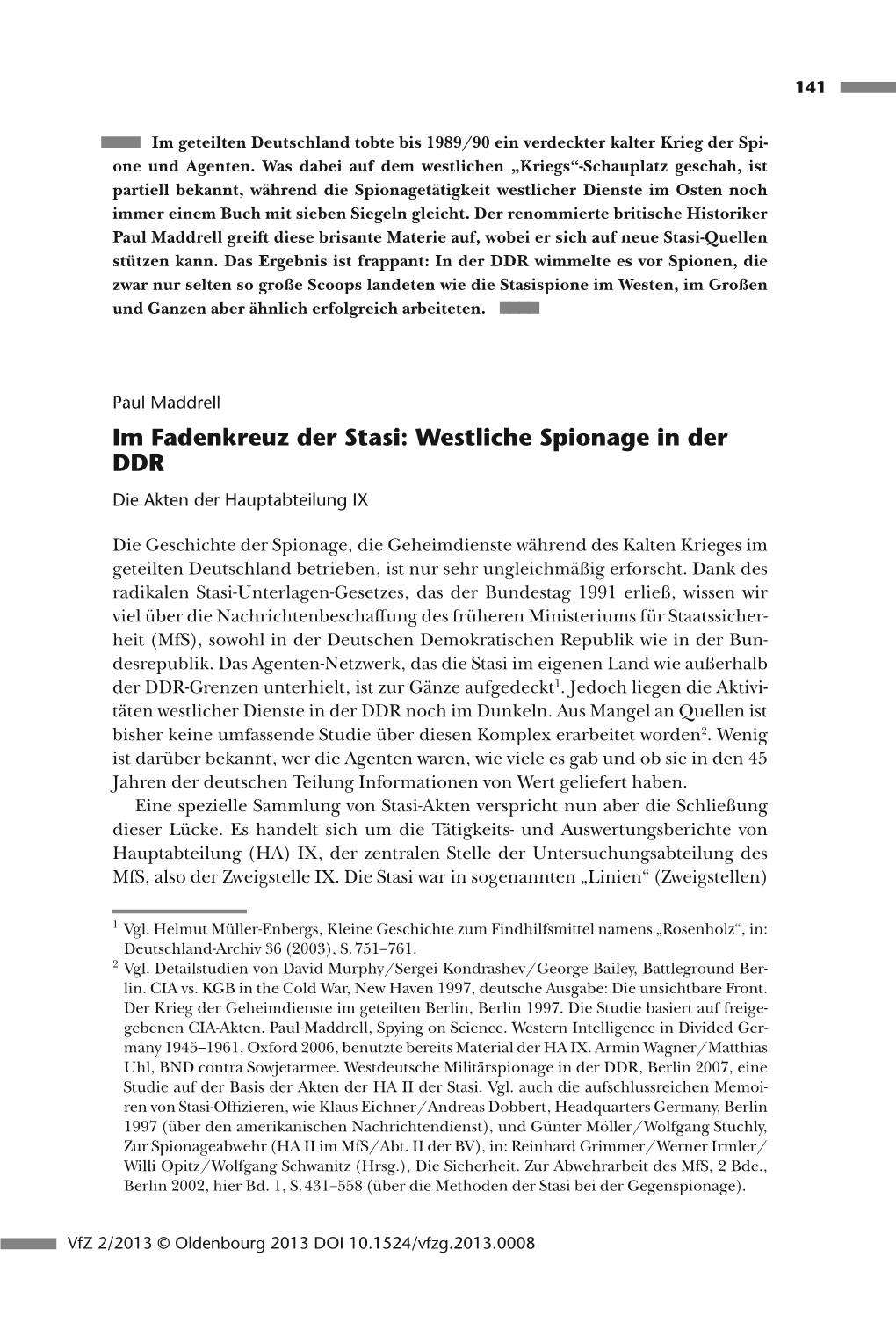 Westliche Spionage in Der DDR Die Akten Der Hauptabteilung IX